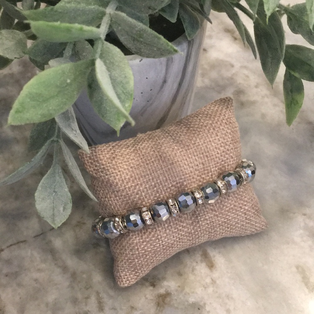 💎 Silver Disco Ball Diamond Beaded Bracelet